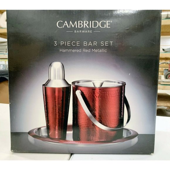 CAMBRIDGE Silversmiths Barware HAMMERED RED Metallic Set (3) NIB - Picture 9 of 9